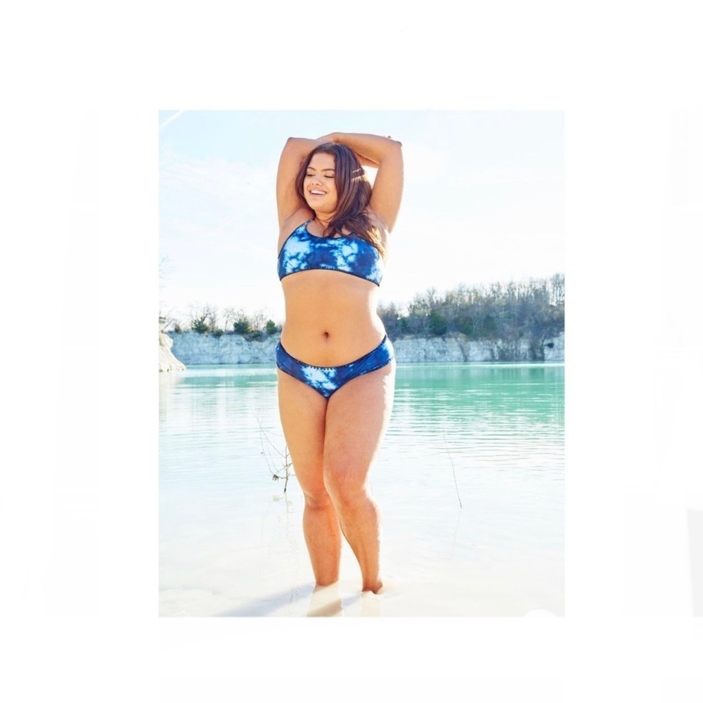 Earthbound Boho Blue Crochet Trim Tie Dye Bikini Swimsuit Set Crochet Trim